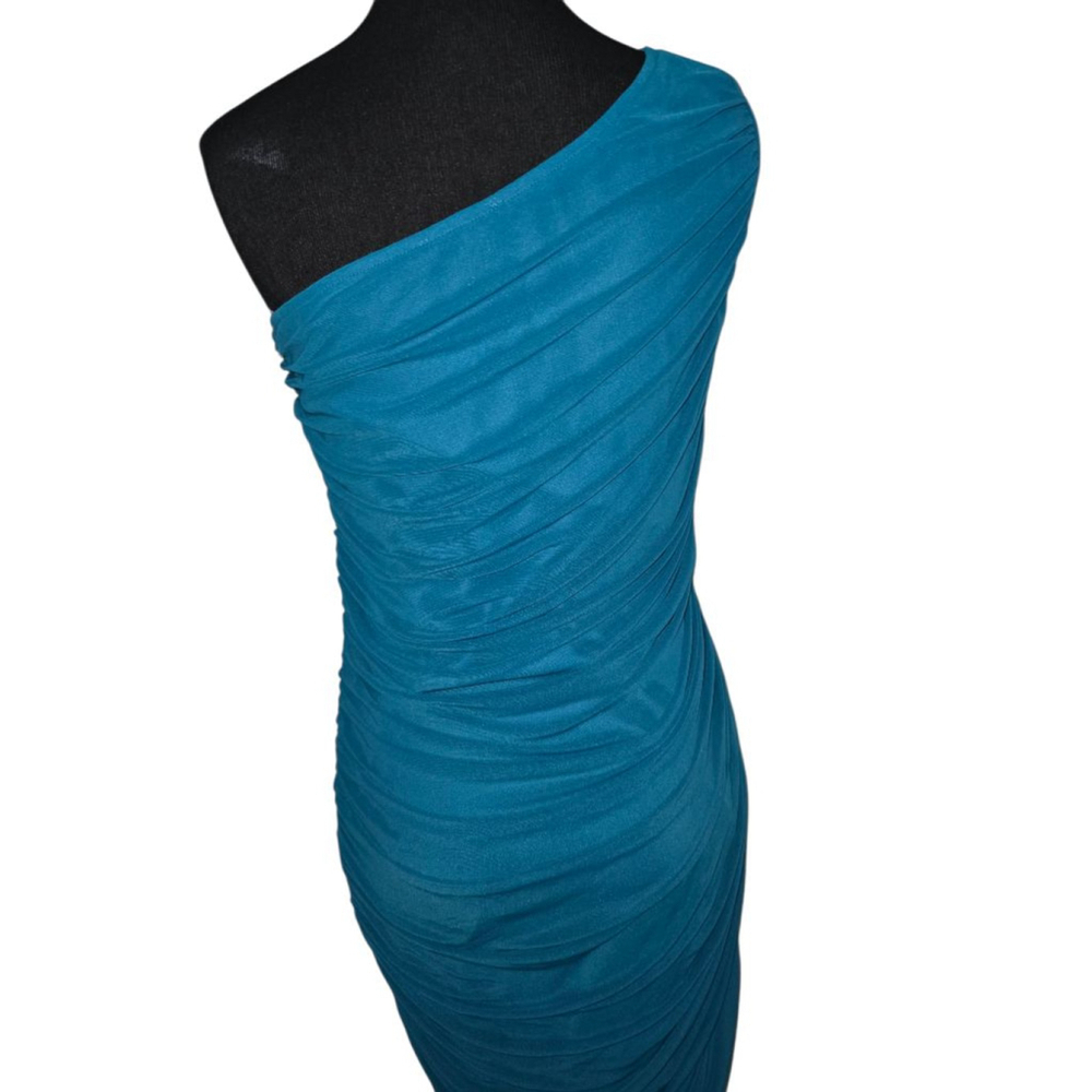 Women's L Pretty Garden Teal Ruched One Shoulder Bodycon Dress - Picture 1 of 5
